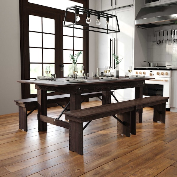 Flash Furniture Rectangle 40 in W, 84 in L, 30 in H, Pine Wood, Pinus Glabra, Steel, Mahogany XA-F-84X40-MG-GG - main